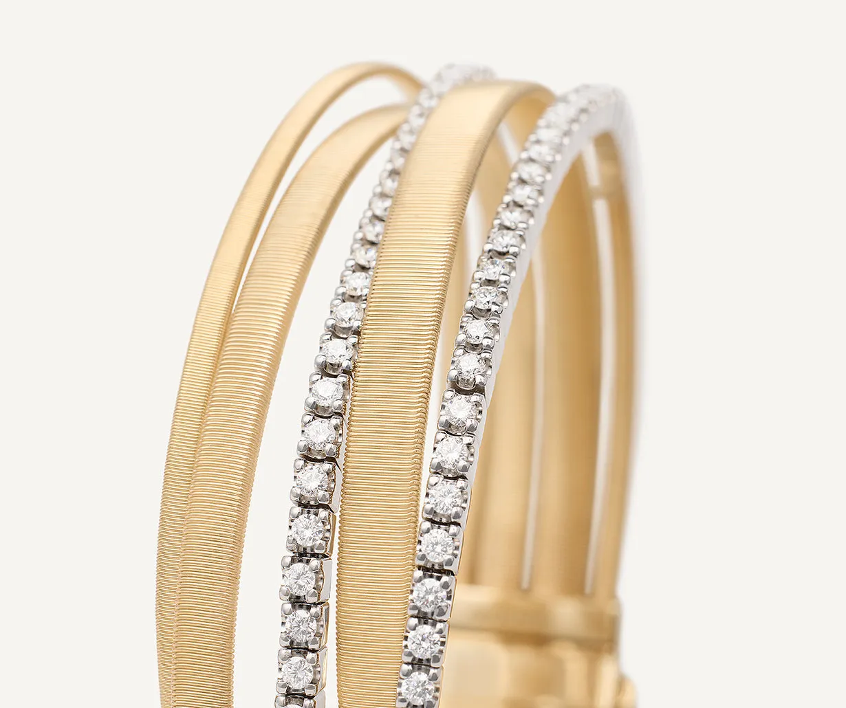 18K Yellow Gold 5-Strand Coil Bracelet With Diamond Pavé Bands